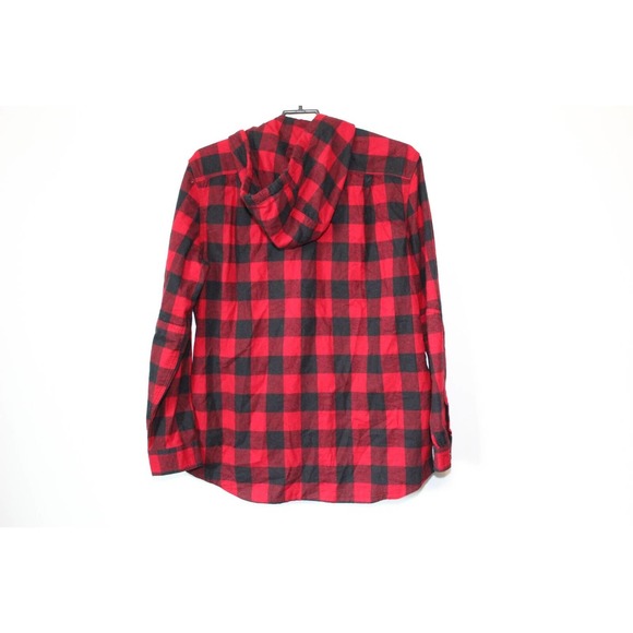 L.L. Bean Men's Scotch Plaid Flannel Hooded Shirt Tartan Red Large Tall H13844 - Picture 8 of 10